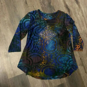 Boho hippie tie dye art to wear top shirt blouse caleaos | size Large